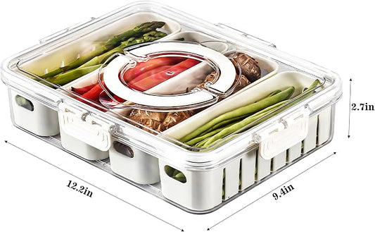 2Pack Divided Snackle Box with Lids Stackable Food Serving Tray for Fruit&Veggie Plastic Fridge Storage Container for Pantry Freezer Clear Snack Box for Meal Prep Candy Nuts Spice