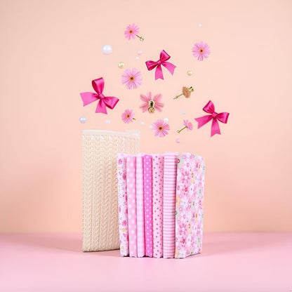 7Pcs Top Cotton Craft Fabric Bundle Squares Patchwork,DIY Sewing Scrapbooking Quilting Floral Dot Pattern Craft and Hobby Fabric,Fabric Arts,Crafts and Sewing10 x 10" (25cm x 25cm) (Pink)