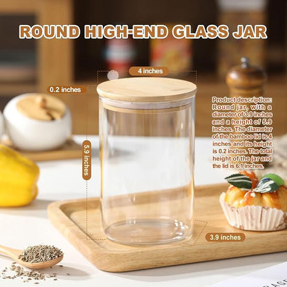 6-Pack Glass Storage Jars with Bamboo Lids Single 32 fl oz/950ml, Glass Canister Set, Airtight Containers for Kitchen Dry Goods, Coffee, Tea, Sugar,Flour,Candy, Cookie, Pasta