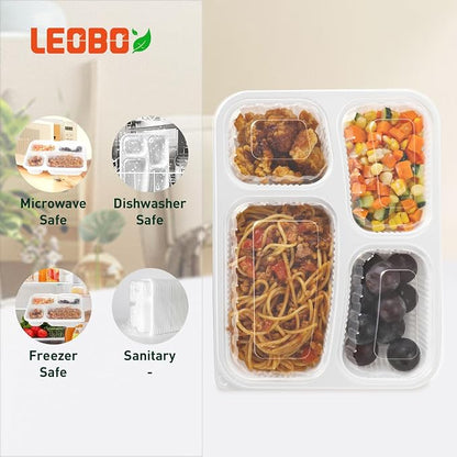 40 Pack 34oz 4-Compartment Bento Box - Shrink Wrapped No Pre-Wash | BPA Free Leak-Resistant Takeout Containers | Microwave Safe | Shatterproof Flexible PP To Go Box, Bulk Leftover Storage