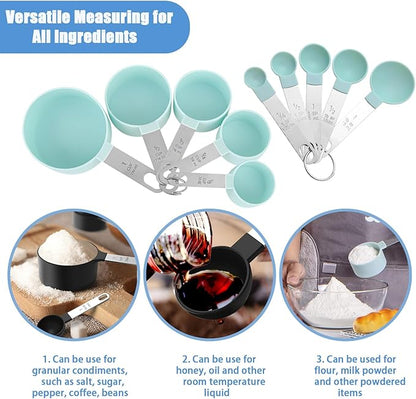 Measuring Cups and Spoons Set, 10-Piece Stackable Kitchen Tools with Stainless Steel Handles, Nesting Measurement Gadgets for Cooking & Baking (blue)