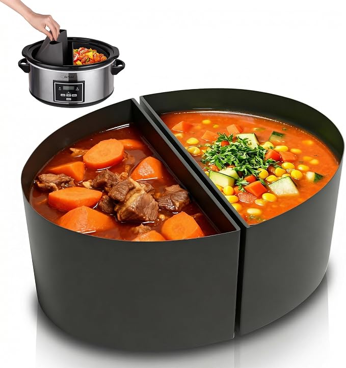 Slow Cooker Silicone Liners, Reusable 2 in 1 Crock Pot Divider Insert for 6QT Oval Crock Pots, Cooking Accessories Bpa Free, Dishwasher Safe
