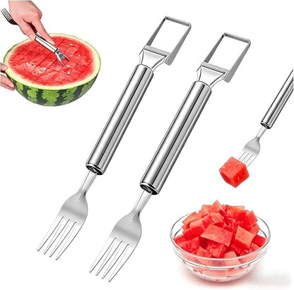 Watermelon Slicer & Fork,2-in-1 Stainless Steel Fruit Cutter Tool for Kitchen Gadgets, Watermelon Fork Slicer Cutter for Summer Party, Camping & Picnic, (2 Packs)