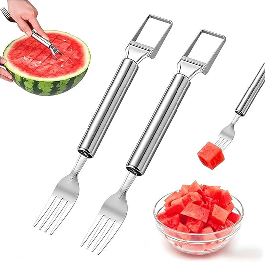 Watermelon Slicer & Fork,2-in-1 Stainless Steel Fruit Cutter Tool for Kitchen Gadgets, Watermelon Fork Slicer Cutter for Summer Party, Camping & Picnic, (2 Packs)