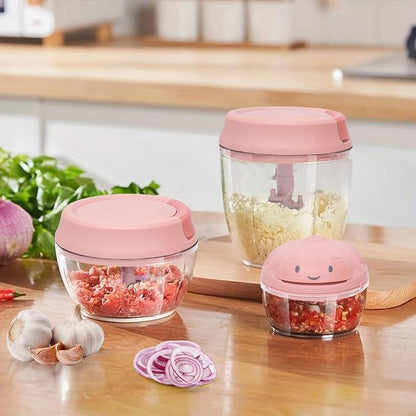 Manual Food Chopper Vegetable Cutter Onions Cutter Garlic Dicer Grinder Veggie Chopper with Container 500ML