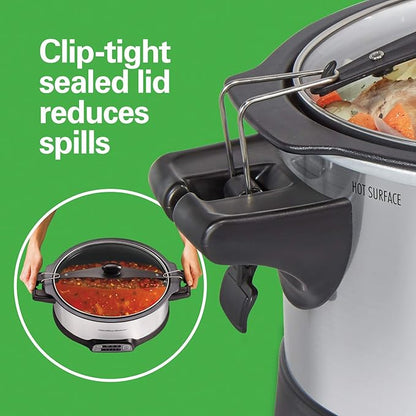 Hamilton Beach Programmable Slow Cooker with 6 Quart Stovetop-Safe Sear & Cook Crock & Travel Lid Lock for Portable Transport, Silver (33663)