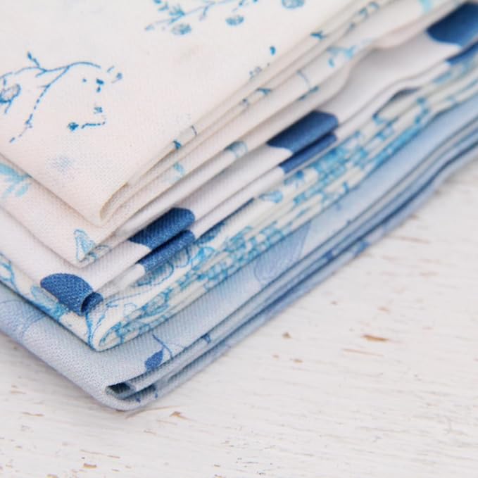 Threadart Exclusive 5 Fat Quarter Bundles - White and Blue Vintage Prints 100% Cotton Fabric - Premium 100% Cotton Quilting Fabric - No Duplicates - Full Size Fat Quarters 18"x21" - White and Blue