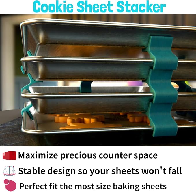 Baking Sheet Stacker, Pack of 16, Tray Stackers Stacking Holder Rack Kitchenwares Tray Stacker for Freeze Dryer Trays Kitchen Picnic BBQ (16, Cyan)