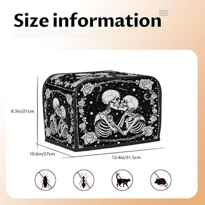 4 Slice Black Romantic Skull Toaster Cover Waterproof Dust Fingerprint Bread Machine Cover Washable Kitchen Appliance Protector For Home Kitchen Bakeware Table Decor Women Gifts