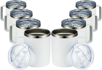 MEWAY 12oz Coffee Mug With Handle 8 Pack Bulk,Stainless Steel Insulated Travel Tumblers With Sliding Lid,Double Wall Vacuum Camping Cup for Hot & Cold Drinks Tea (White,Set of 8)