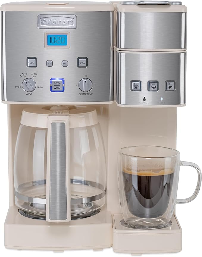 Cuisinart Single Serve + 12 Cup Coffee Maker, Offers 3-Sizes: 6-Ounces, 8-Ounces and 10-Ounces (Cream)