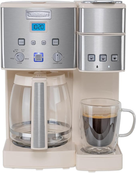 Cuisinart Single Serve + 12 Cup Coffee Maker, Offers 3-Sizes: 6-Ounces, 8-Ounces and 10-Ounces (Cream)