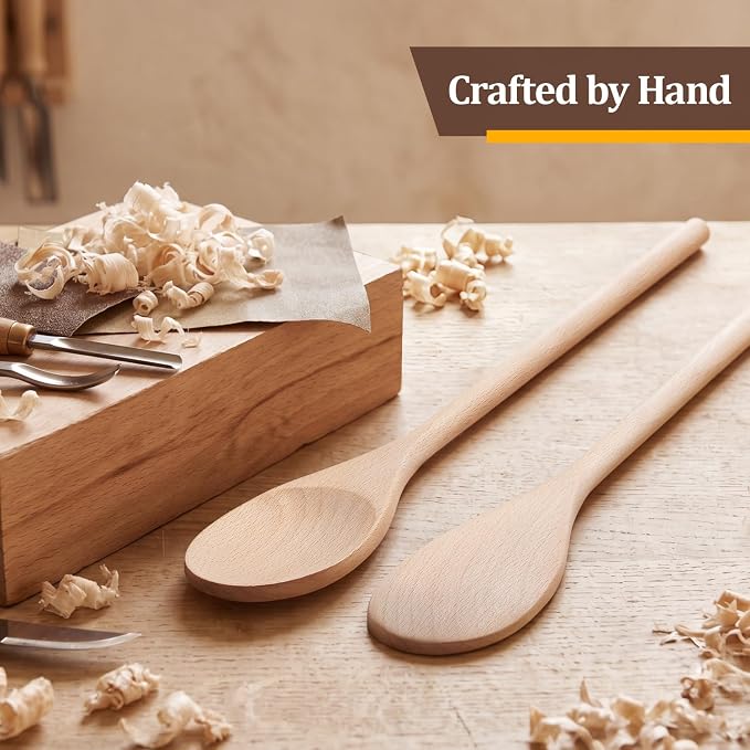Cooking Wooden Spoons, MORGLES 14-Inch Serving Spoons for Stirring Mixing Serving Long Handle Plastic Free Reusable Non Scratch Dishwasher Safe, 5PCS