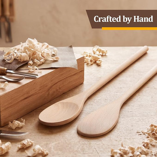 12 Pcs Wooden Spoons for Cooking, MORGLES 14-Inch Serving Spoons for Stirring Mixing Serving Long Handle Plastic Free Reusable Non Scratch Dishwasher Safe