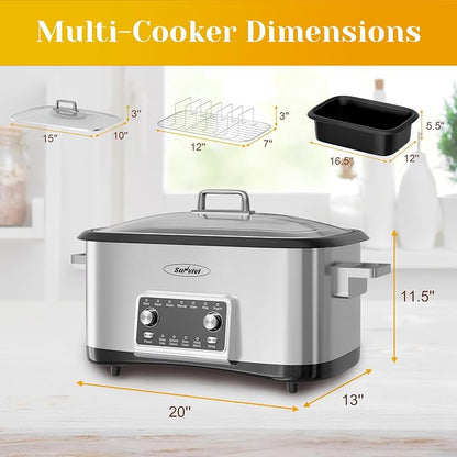 12-in-1 Programmable Slow Cooker, 8 Quart Digital Multi-Cooker Food Warmer with Timer, Temp Control & Auto Shut Off, Removable Non-Stick Pot, Dishwasher-Safe Glass Lid, Stainless Steel