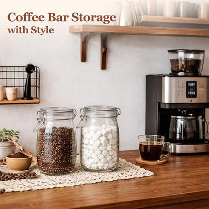 ComSaf 34oz 3 Pack Vintage Hobnail Decorative Glass Canisters with Airtight Clamp Lidsfor Coffee Bar, Tea Station and Kitchen Gift, Wide Mouth Clear Jars for Sugar, Snacks, and Countertop Display
