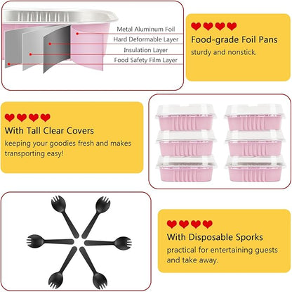 LNYZQUS 4” Mini Pie Tins Muffin Pans With Lids 40 Pack, 7.5oz Aluminum Foil Muffin Tins Individual Small Cake Pans Dishes,Disposable Ramekins Baking Cups Contaniers-Pink