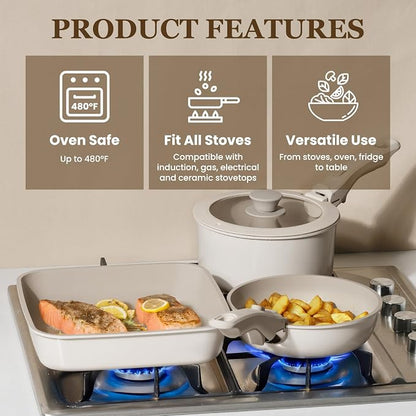 KIKCOIN Nonstick Pots and Pans Set - 22 Pack Cookware Set with Detachable/Removable Handle - Kitchen Cooking Set with Frying Pans, Grill Pan - Stackable, Dishwasher/Oven Safe, Induction Ready