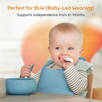 NumNum Baby Spoons Set, Baby Essentials Pre-Spoon GOOtensils for 6+ Months, First Stage Self-Feeding Spoons for Baby Led Weaning (BLW), Silicone Toddler Utensils, BPA-Free, 2 Pack Blue/Red