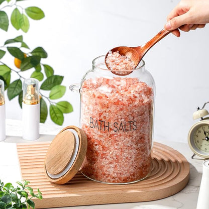 SiliFine 1 Piece 94 oz Bath Salts Glass Jar with Wooden Lid, Bath Salt Container with Scoop, Airtight Storage Bathtub Accessories for Women