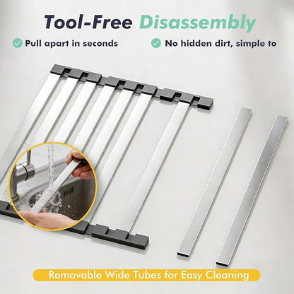 Roll Up Dish Drying Rack Over The Sink, Stainless Steel Collapsible Dish Drainer Rack for Kitchen Sink, Non-Slip Heat Resistant Space Saving Sink Drying Rack, 17.7" x 12.8"