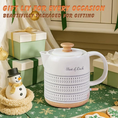 Ceramic Electric Kettle 1 Quarts, Hot Water Boiler Electric Kettles, Tea Pot with LED Light, Boil Dry Protection, Short Spout 1000W Fast Boil, Automatic Shut-off
