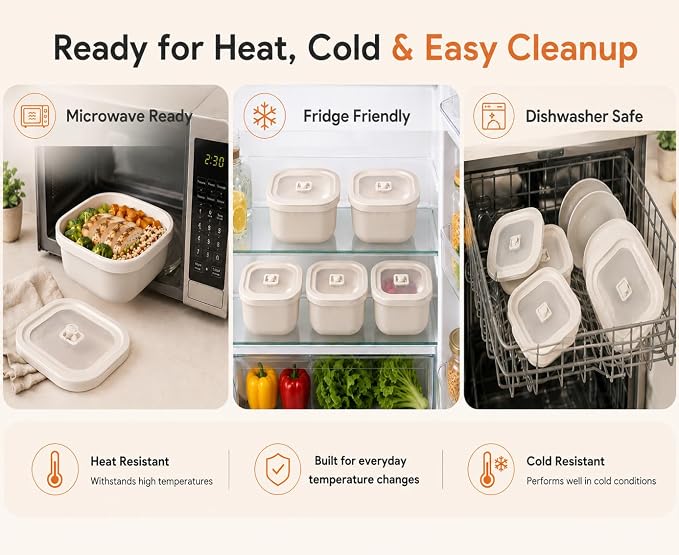 3 Pack Food Storage Containers with Easy-Open Vent Lids, Leak Resistant BPA-Free Meal Prep Containers, Microwave Freezer Dishwasher Safe, Stackable Food Containers,White, 17oz 34oz 51oz