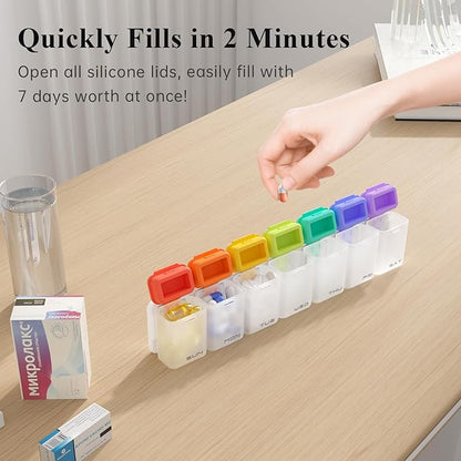 KOVIUU Weekly Pill Organizer Magnetic, Removable Pill Box 7 Day 1 Time a Day, Large Pill Case Travel, Week Once Daily Medication Dispenser, Medicine Container Holder for Supplement Vitamin, White