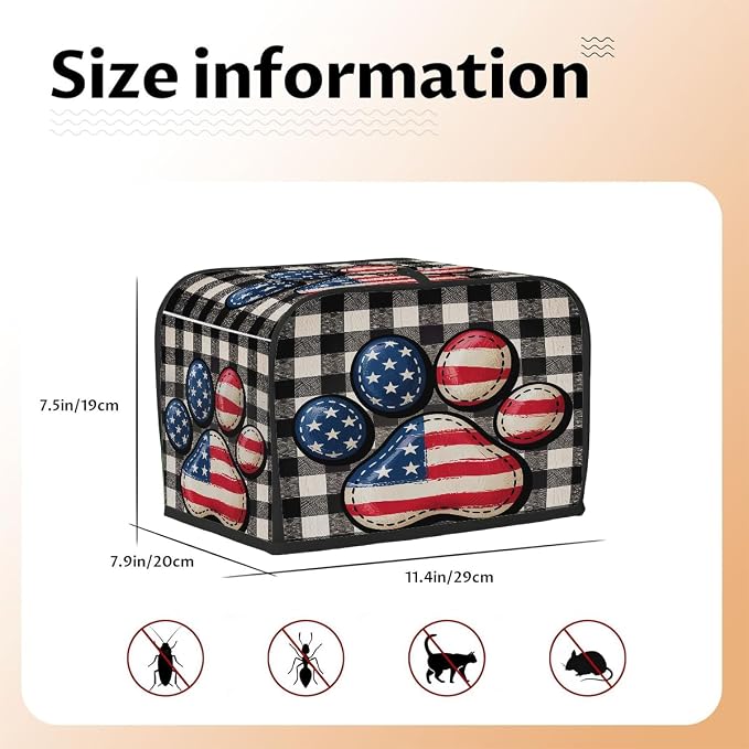 Dog Paw Flag Toaster Cover 2 Slice Wide Slot Washable Kitchen Appliance Covers Fingerprint Bread Machine Dust Cover Small Toaster Oven Accessories Covers Bread Maker Bag Women Gift
