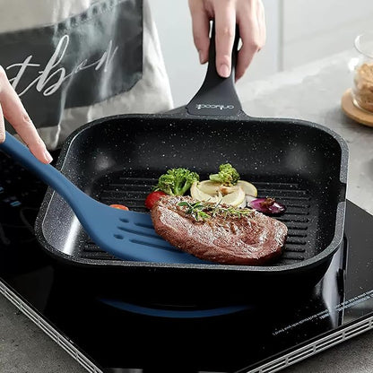 Silicone Kitchen Cooking Utensils Set: MOACC Heat Resistant 13inch Long Kitchen Gadgets, BPA Free Non Stick Rubber Cook Accessories For Food Prep, Frying, Serving, Basting (Dark Blue)