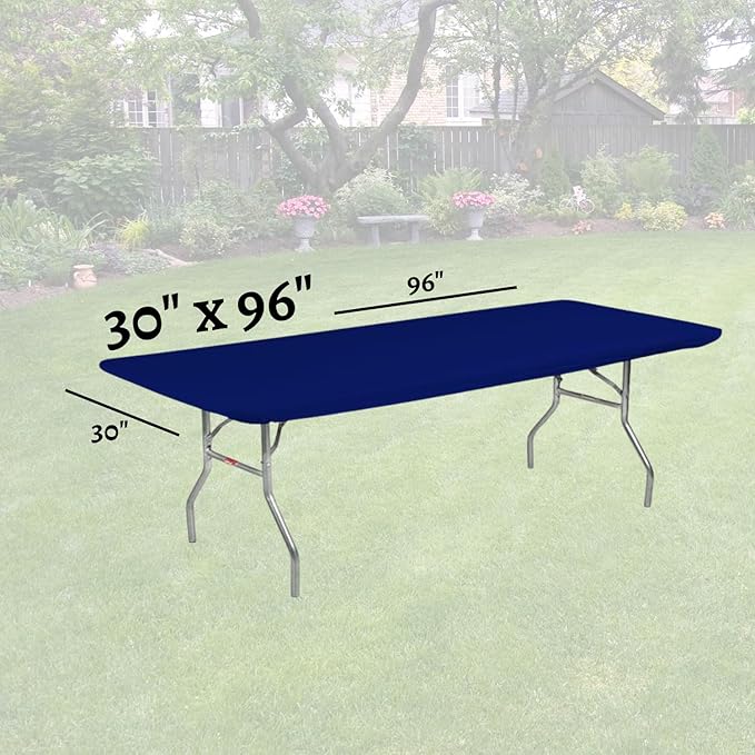 Kwik-Covers 8' Rectangle Plastic Table Covers 30" x 96", Bundle of 5 (Navy Blue)