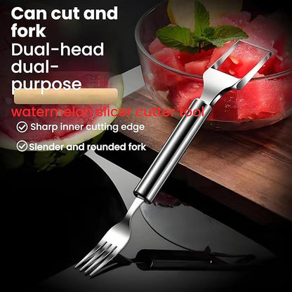 Watermelon Cutter, 2-in-1 Stainless Steel Dual Head Watermelon Fork Slicer, Summer Fruit Cutting Tool, Portable Kitchen Gadgets for Home, Camping & Picnic (2 Pcs)