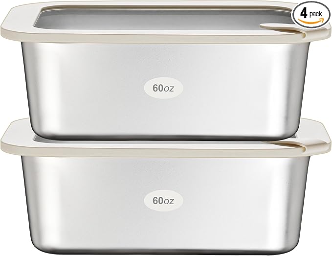 Urban Green Stainless Steel Food Containers with Glass Lid, Large Airtight Leakproof Stainless Steel Storage Containers in set of 2, Rectangle Shape, Microwave Safe, 100% Plastic Free