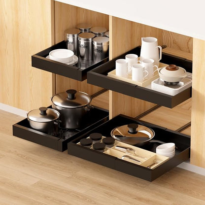 2 Pack Expandable Pull Out Kitchen Cabinet Organizer,Adhesive No Drilling Slide Out Drawers for Kitchen Base Cabinet,Shelves,PantryStorage, Adjustable Width Cabinets Drawers 12.4"-20.4"