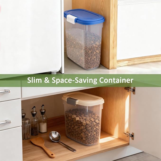 Airtight Dog Food Storage Container 10 Lbs - Slim Tall Pet Cat Food Treat Container with Lid, Scoop and Cup - Clear Plastic Dry Food Storage Bin for Dogs, Cats, Bird Seeds, Kibble, Pellets