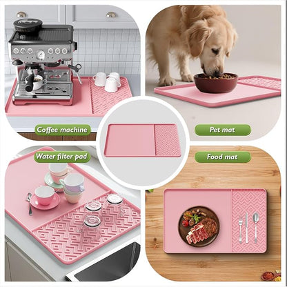 Silicone Coffee Mat with Raised Edges 24" x 16" – Waterproof Countertop Mat, Coffee Maker Pad, Espresso Machine Mat, Heat Resistant Dish Drying Mat
