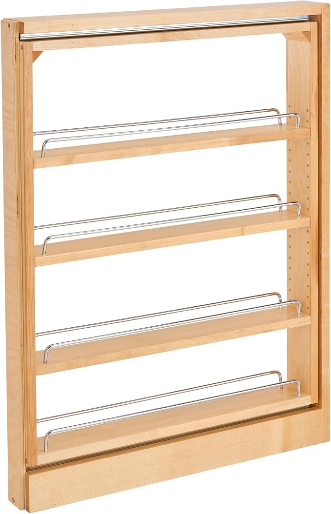 Rev-A-Shelf Pullout Filler w/Soft-Close for Between Base Kitchen Cabinets, Wooden Pantry Storage Shelves for 3" W x 30" H Opening, New Install Only, 432-BFBBSC-3C
