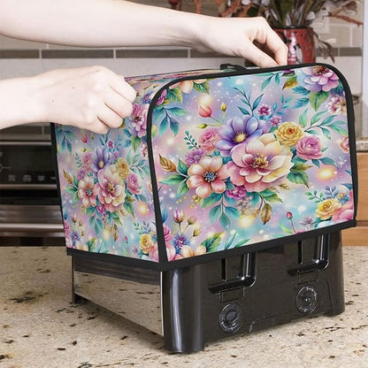 Flower Spring Toaster Cover 4 Slice Wide Slot Washable Toaster Covers | Rainbow Art Dust and Fingerprint Protection Bread Maker Covers for Kitchen Accessories Decor Bakeware Women Gift