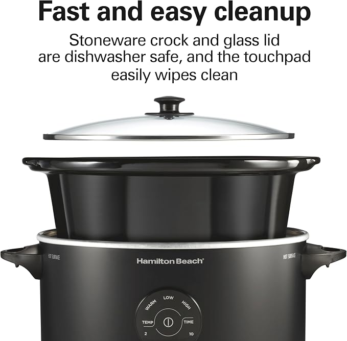Hamilton Beach 6 Quart Set & Forget Programmable Slow Cooker, 15 Cooking Options With 5 Time and 3 Heat Options, Large Dishwasher Safe Stoneware Crock and Glass, Black (33762)