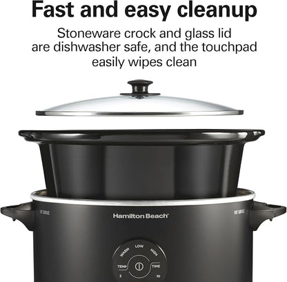 Hamilton Beach 6 Quart Set & Forget Programmable Slow Cooker, 15 Cooking Options With 5 Time and 3 Heat Options, Large Dishwasher Safe Stoneware Crock and Glass, Black (33762)