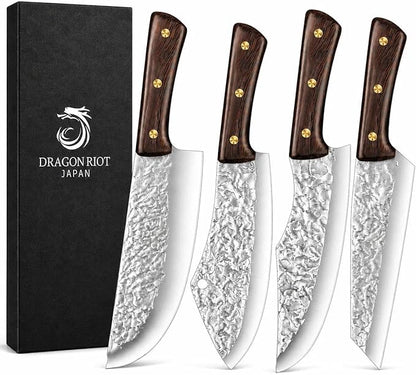 DRAGON RIOT Chef Butcher Knife Set for Meat Cutting, 4 Pcs Japanese Forged Chef Knives Set for Men and Women Gift for Men