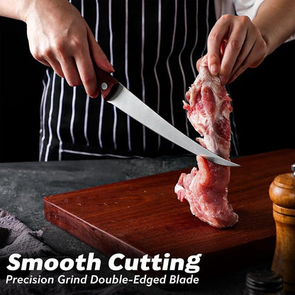 TAN REN 7-Inch Stainless Steel Boning Knife, Meat Cutting Knife with Sheath, Flexible Curved Blade for Brisket and Fish Filleting