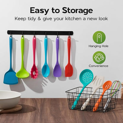 Onader Silicone Kitchen Utensils, Non Toxic Cooking Utensils Set for Nonstick Cookware, Kitchen Gadgets Tools Set of 10 - Colorful