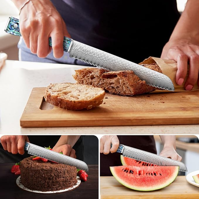 Kuwata Bread Knife for Homemade Bread, 8 Inch Multifunction Serrated Knife, Razor Sharp Slicer, Forged High Carbon Steel, Full Tang Ergonomic Handle Design for Sourdough Turkey Fruit