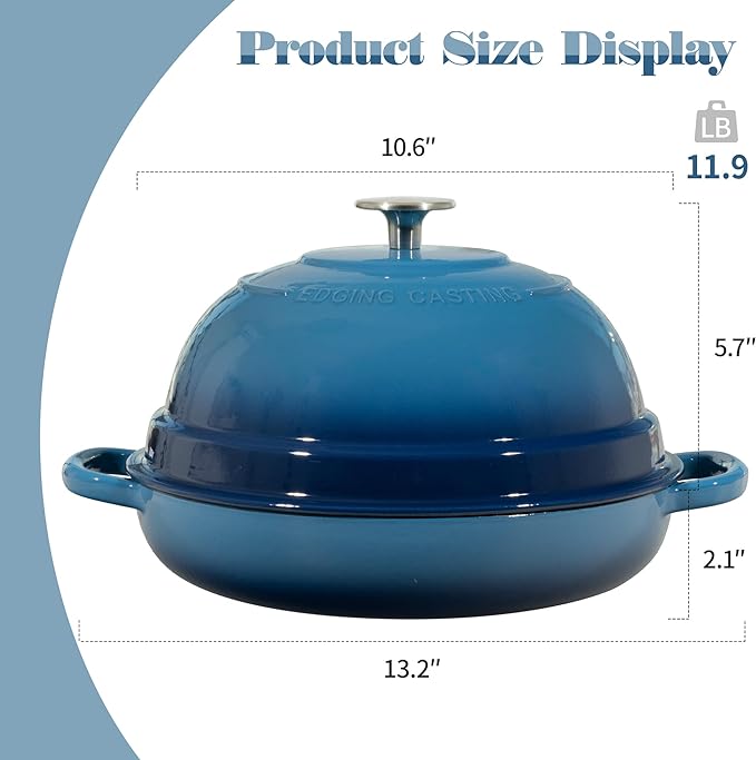 EDGING CASTING Enameled Cast Iron Dutch Oven Pot with Lid, Round Bread Oven for Homemade Sourdough Bread Baking, 6 Quart, Lake Blue