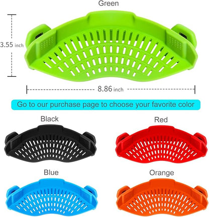 Clip On Strainer Silicone Pots and Pans, AUOON Pasta Strainer Clip on Food Strainer for Meat Vegetables Fruit Silicone Kitchen Colander, Green