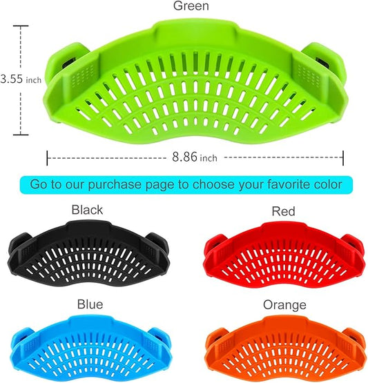 Clip On Strainer Silicone Pots and Pans, AUOON Pasta Strainer Clip on Food Strainer for Meat Vegetables Fruit Silicone Kitchen Colander, Green