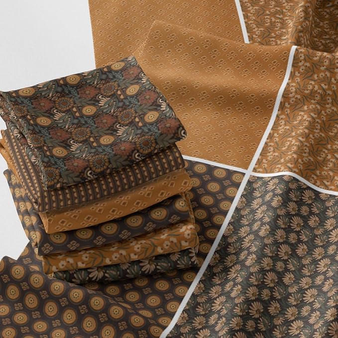 Cotton Patchwork Quilting Fabric Panel – 155×100 cm, 100% Cotton, Made in Türkiye (PRT_KUP 01-001) (Autumn Vintage, 6pcs 50x50cm)