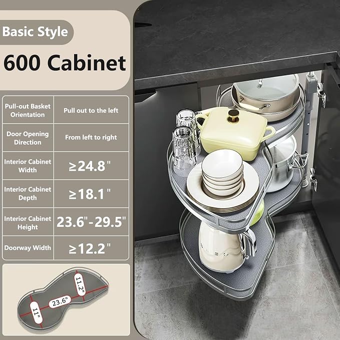 Blind Corner Cabinet Organizer Pull Out, 2 Tier Magic Corner Pull Out Shelves for Kitchen Storage, Soft Close Adjustable Height Organizer, Heavy Duty Metal Rack for Pots, Pans and Pantry Items