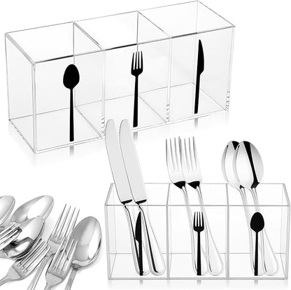 Cutlery Storage Organizer Silverware Caddy Utensil Holder Countertop Knife Spoon and Fork Organizer Kitchen 3 Section Tableware Storage Box Indoor Party Outdoor Tableware Holder